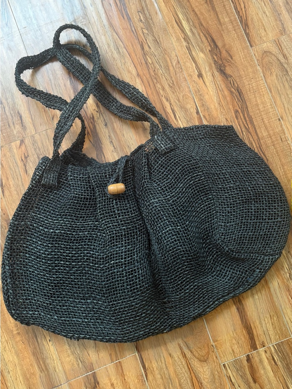 Oversized handmade vintage black sisal bag